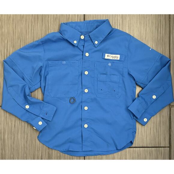 Columbia Boys PFG Long Sleeve Button Up Shirt Blue XXS (4/5) Vented Omnishade - Picture 1 of 7
